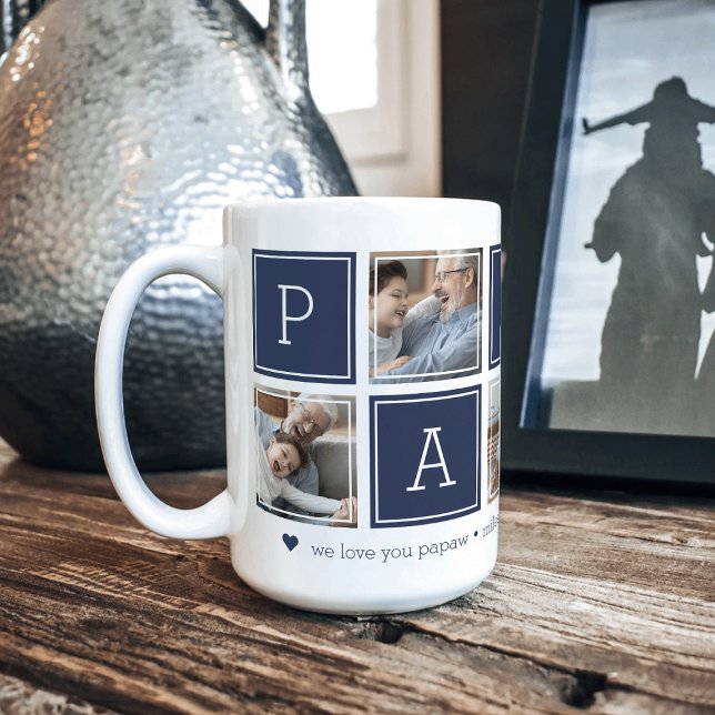 Dunkelblau | Custom Papaw 5 Foto Colorblock Collag Kaffeetasse (Von Creator hochgeladen)