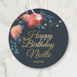 Dunkelblau, elegant, Whimsikale Blume, Goldakzent Geschenkanhänger