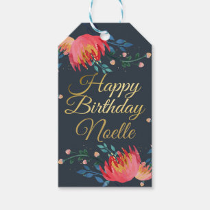 Dunkelblau, elegant, Whimsikale Blume, Goldakzent Geschenkanhänger