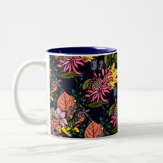 Dunkelblau-gelb-aster-Blume-Tafel mit zwei Tonen Zweifarbige Tasse (Links)