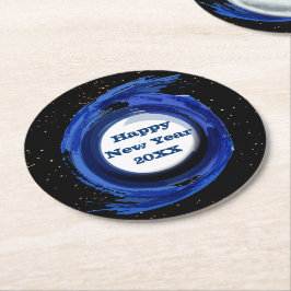 Dunkelblau gestrichen am Abend, glücklich Neues Ja Runder Pappuntersetzer