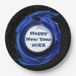 Dunkelblau gestrichen am Abend, Happy New Year 20x Pappteller
