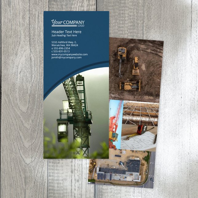 Dunkelblau, geteerte Fotos Werbekarte (navy blue company branded rack card, blue brochure template with logo, blue flyer design)