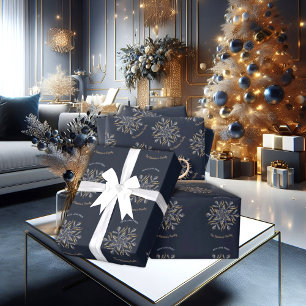 Dunkelblau & Gold Mitternachts-Funkelsterne Neujah Geschenkpapier