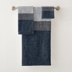 Dunkelblau-graue Crosshatch Stripe Man Höhle Badhandtuch Set