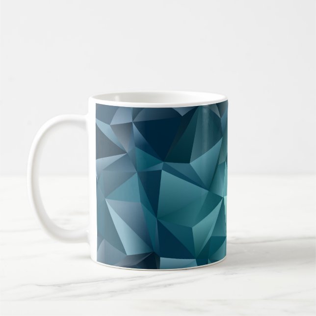 Dunkelblau grün: Abstraktes Kristalldesign Kaffeetasse (Links)