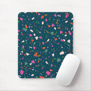 Dunkelblau grün mit rosa Orange Aquamarin Terrazzo Mousepad