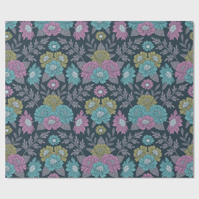 Dunkelblau, grün und Lila Geschenkpapier (Flach)