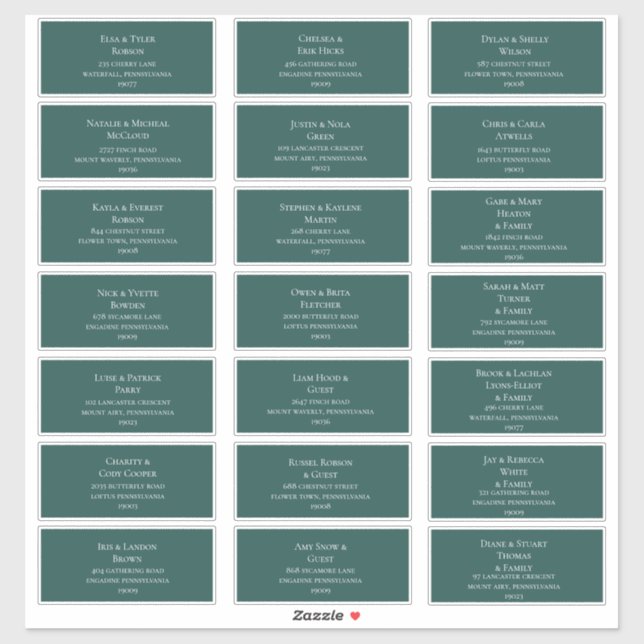 Dunkelblau grüne Wedding Guest Address Labels (Blatt)