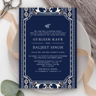 Dunkelblau Ikat Anand Karaj Sikh Hochzeit Einladung