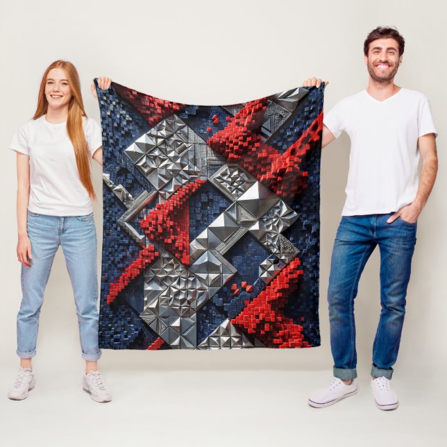 Dunkelblau Lebhaft Rot Silber Mikro-Mosaik 3D  Fleecedecke (Beispiel)