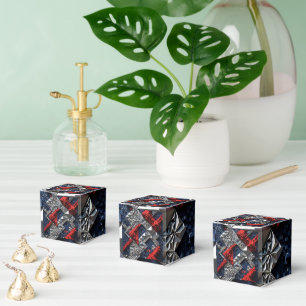 Dunkelblau Lebhaft Rot Silber Mikro-Mosaik 3D Geschenkschachtel