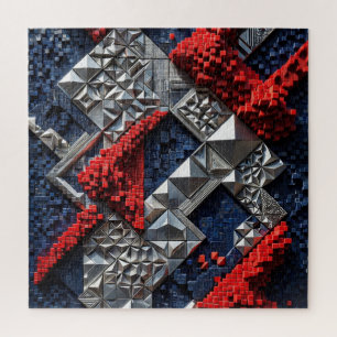 Dunkelblau Lebhaft Rot Silber Mikro-Mosaik 3D Puzzle