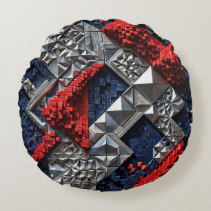 Dunkelblau Lebhaft Rot Silber Mikro-Mosaik 3D  Rundes Kissen