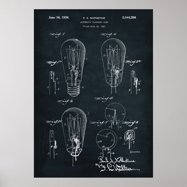Dunkelblau | Light Bulb Patent Poster (Vorne)
