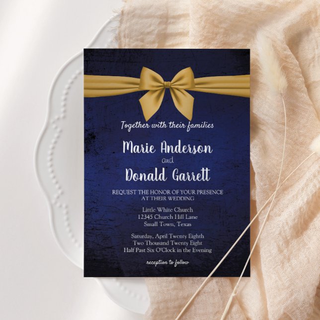 Dunkelblau mit Gold Bow Hochzeitseinladung Save The Date (Von Creator hochgeladen)