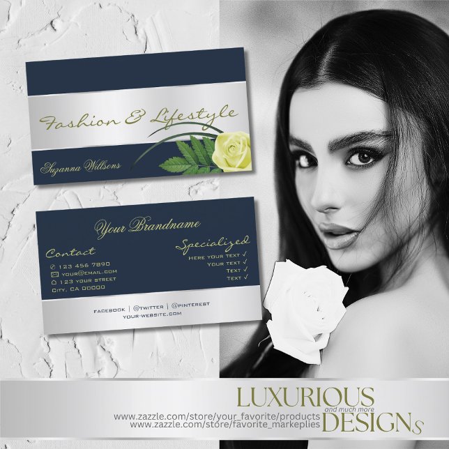 Dunkelblau mit Silberdekor Schöne Rose Blume Visitenkarte (Von Creator hochgeladen)