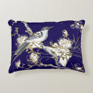Dunkelblau mit Vogelakzent-Pillow Dekokissen