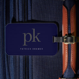 Dunkelblau Modernes Minimalistisches Monogramm Gepäckanhänger