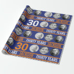 Dunkelblau orange 30. Foto Geburtstag  Geschenkpapier<br><div class="desc">Navy blaues und kontrastierendes orangefarbenes Geburtstagsfotovorlagen Verpackungspapier. Grafisches Verpackungspapier passt sich Ihrem eigenen Namen und drei Fotos Ihres Geburtstagsmädchens an. Es sind weitere passende Artikel verfügbar. Einzigartiges Design von Sarah Trett für www.mylittleeden.com</div>