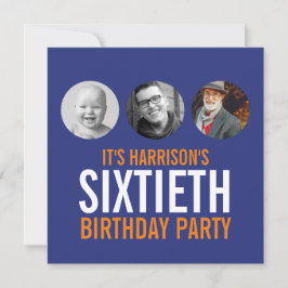 Dunkelblau orange 60. Foto Einladung zum Geburtsta