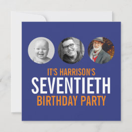 Dunkelblau-orange 70. Foto Einladung zum Geburtsta