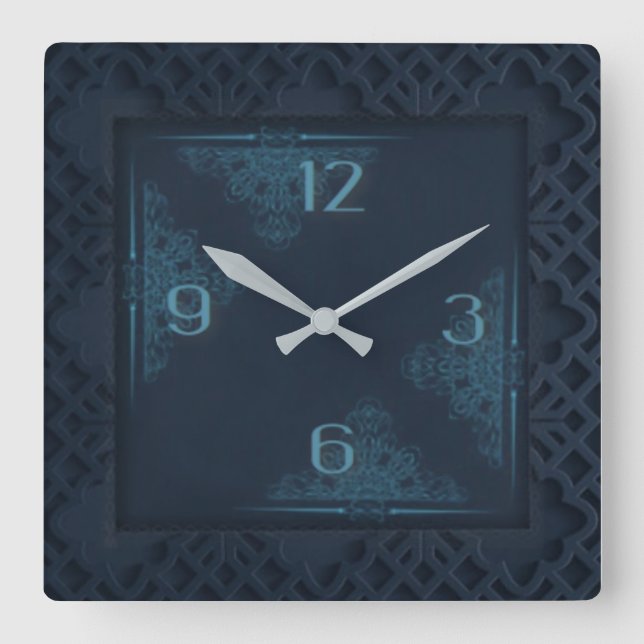 Dunkelblau Quadratische Wanduhr (Vorderseite)