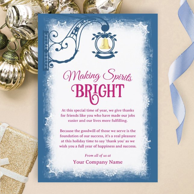 Dunkelblau-Rosa Beere nostalgische Weihnachtsglock Feiertagskarte (blue company holiday party invitations, blue and berry pink christmas greeting cards for employees)