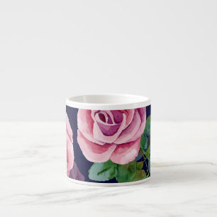 Dunkelblau, rosa Rosen Wasserfarbe. Espressotasse