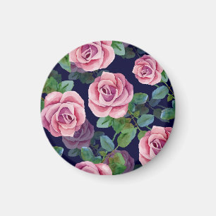 Dunkelblau, rosa Rosen Wasserfarbe. Magnet