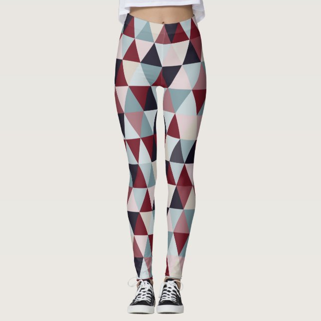 Dunkelblau, rot und beige Dreiecke B Leggings (Vorderseite)