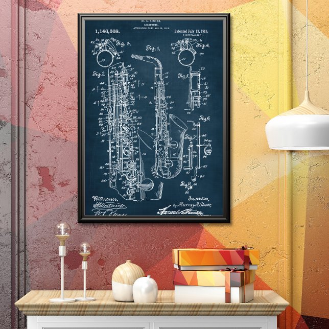 Dunkelblau | Saxophon - Patent Poster (Von Creator hochgeladen)