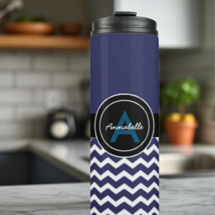 Dunkelblau Schwarz Chevron Thermosbecher