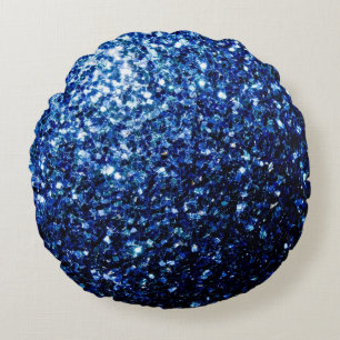 Dunkelblau tief glänzender falscher Glitter funkel Rundes Kissen
