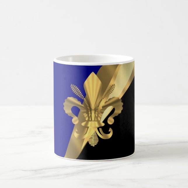 Dunkelblau u. gold Fleur de Lys Tasse (Mittel)