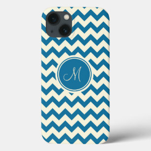Dunkelblau und beige Retro-Zickzack Monogramm Case-Mate iPhone Hülle