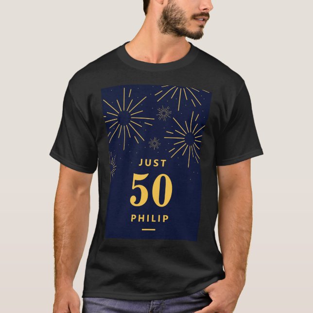 Dunkelblau und gelb Feuerwerk 50 Jahre alt T-Shirt (Vorderseite)