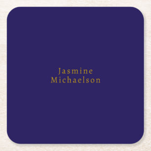 Dunkelblau und Gold Süß Minimalistischer Eigenname Rechteckiger Pappuntersetzer
