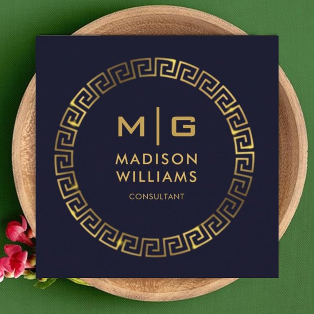 Dunkelblau und goldblau Beruflich Quadratische Visitenkarte (Custom Dark Navy Blue Black And Gold Professional Square Business Card)