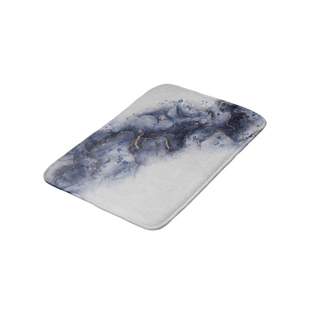 Dunkelblau und goldene Aquarellfarben Badematte (Schrägansicht)