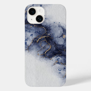 Dunkelblau und goldene Aquarellfarben Case-Mate iPhone 14 Hülle