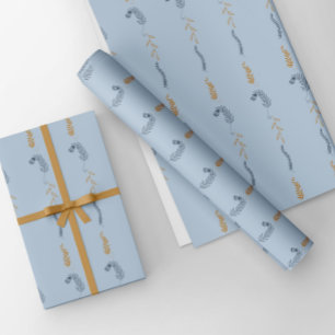 Dunkelblau und goldgelb blühende Doodles in blau Geschenkpapier Set