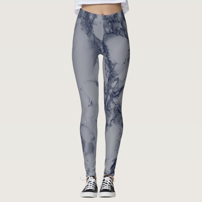 Dunkelblau und graue Marmortextur Leggings (Vorderseite)