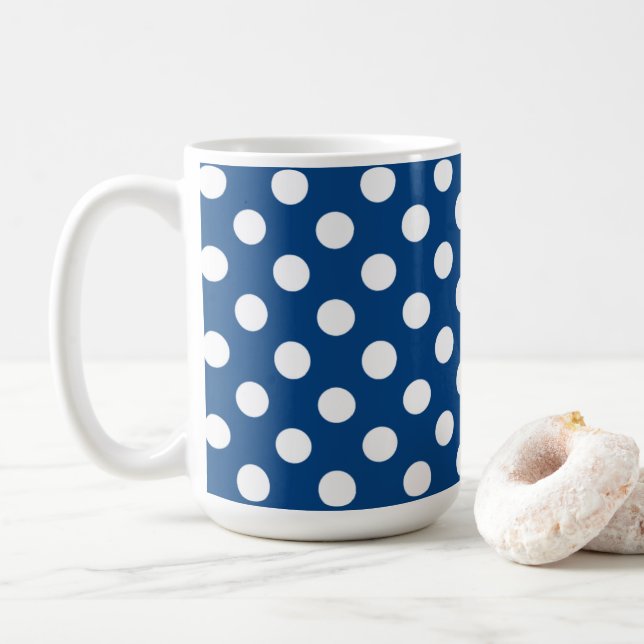 Dunkelblau und große weiße Polka-Punkte Kaffeetasse (Mit Donut)