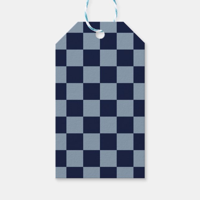 Dunkelblau und Hellblau Karo Geschenkanhänger (Vorderseite)
