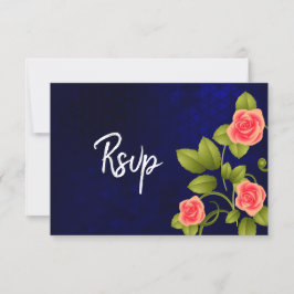 Dunkelblau und Korallen Rose Blume Hochzeitskollek RSVP Karte
