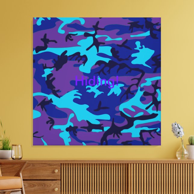 Dunkelblau und Lila Camouflage gesteppte Canvas Pr Leinwanddruck (Insitu (Wohnzimmer))