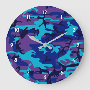 Dunkelblau und Lila Camouflage Wall Uhr