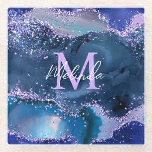 Dunkelblau und Lila Glitzer Glasuntersetzer