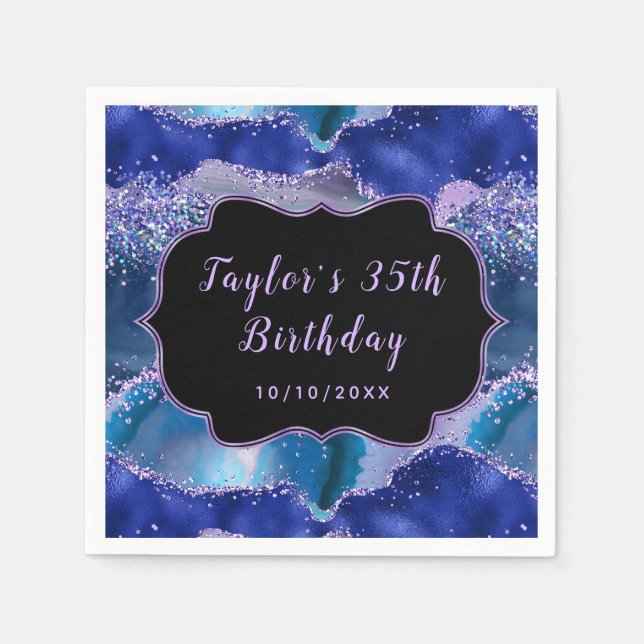 Dunkelblau und Lila Ozean Agate Geburtstag Serviette (Vorderseite)